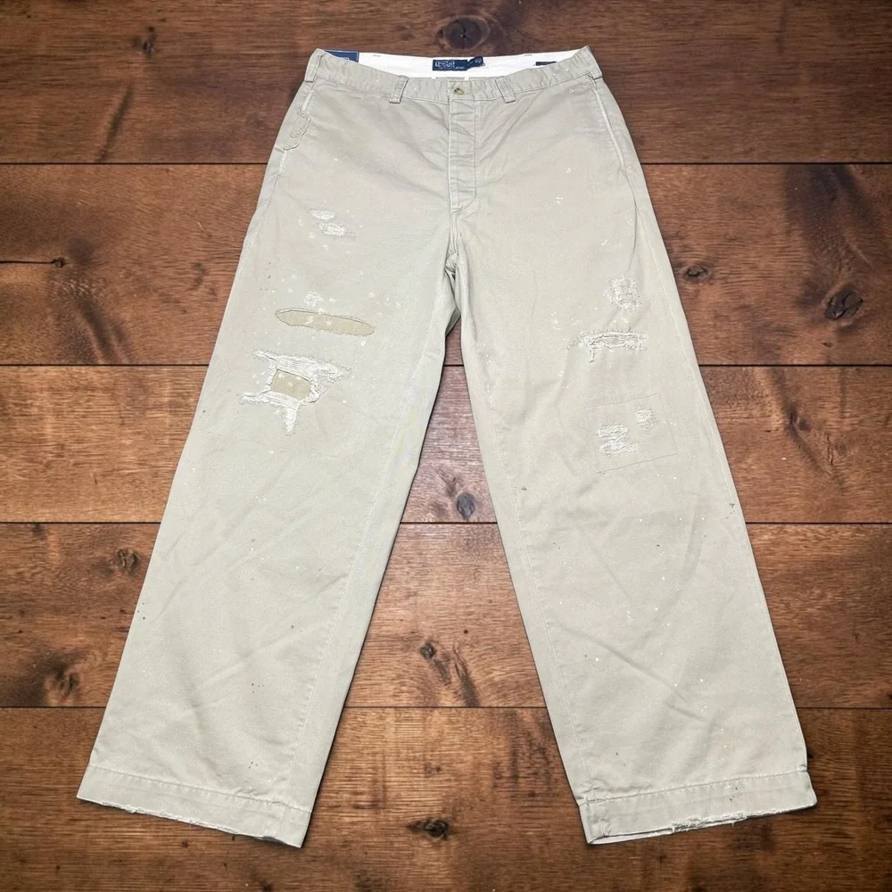 NEW Polo Ralph Lauren The Big Chino Paint Patches Distressed Pants 33x32